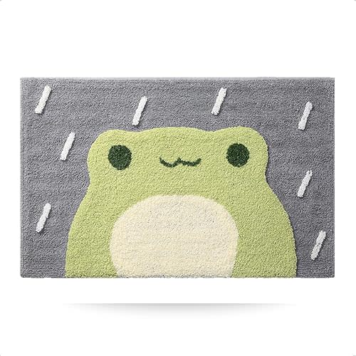 Cute Frog Bath Mat Animal Bathroom Rugs Cartoon Floor Mats, Non Slip Extra Absorbent Soft Bath Rug, Machine Washable Mat, Bathtub Carpet Shower Mat Indoor Door Mat (20" x 31", Rainy)