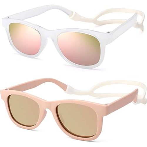 Hycredi Flexible Bendable Baby Polarized Sunglasses with Strap for Newborn Infant Boys Girls Age 0-18 Months