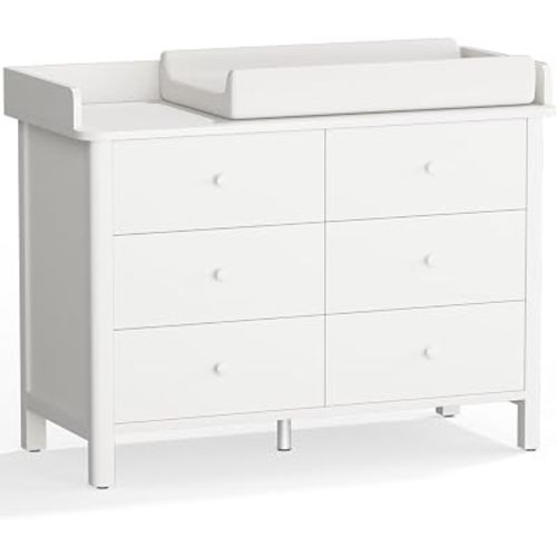 MAMAZING Keeva 6-Drawer Dresser with Changing Pad, Safety Anti-Tip Structure & Adjustable Feet, Wood Dressers with Wipeable Surface, White Dresser for Bedroom, Kids & Nursery Storage Chest