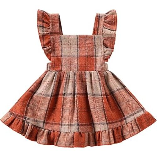 Baby Girls' Dresses Fly Sleeve Plaid Baby Dress Flannel Overall Skirt Dress Fall Winter Festival Outfits