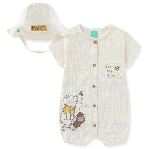 Disney Winnie the Pooh Gauze Romper with Bucket Hat (Baby Boys), 2 Piece Set, Sizes 6M-24M