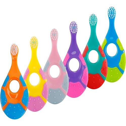 Slotic Baby Toothbrush & Toddler Toothbrush for Age 0-2 Years Old | Extra Soft Bristle for Baby Teeth & Infant Gums | Easy-Grip Finger Handle & Teething Pad | Dentist Recommended | 6-Pack