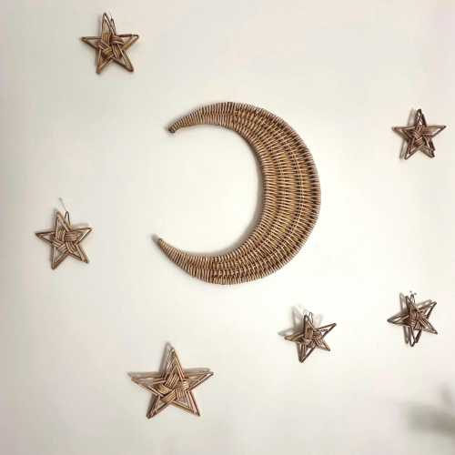 Wicker Moon and Stars Wall Decor: Celestial Nursery Set