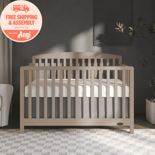 Dream On Me Odelle 5-in-1 Convertible Crib, Converts from Baby Crib to Toddler Bed, Day Bed, Kids Bed and Full Size Bed, Three Adjustable Mattress Height Positions, Almond Butter