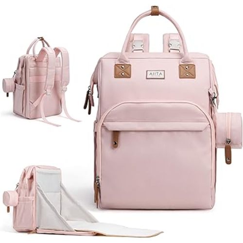 Diaper Bag Backpack, Multifunction Diaper Bag with Changing Pad, Baby Diaper Bags for Boys Girls, Stylish Large Capacity Travel Backpack for Moms Dads, Baby Shower Gifts,Unisex – Pink