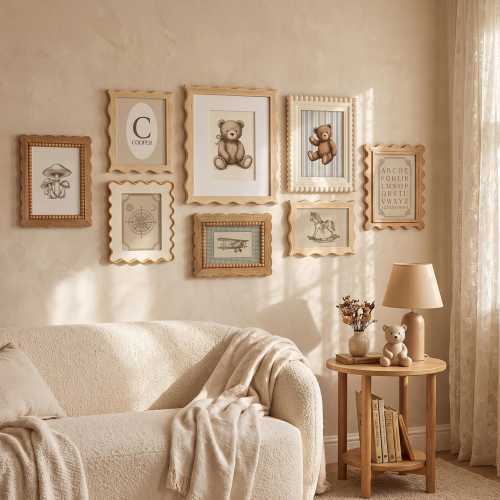 Assorted Neutral Wooden Picture Frames, Wavy Beaded Frame for Nursery Milestone Photo, Vintage Gender Neutral Nursery Wall Art Decor,4x6 5x7