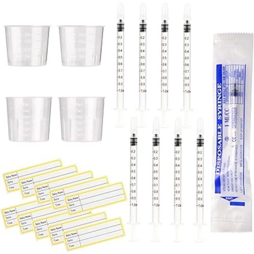 50 Sets 1ml Colostrum Syringes With Caps No Needle Colostrum Collector Kit for Refilling and Measuring Liquids Include 50pcs 1mL Sterile Syringes, 4 Measuring Cup, 50 Labels