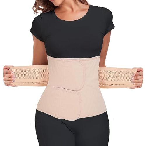 Postpartum Belly Band – Postpartum Belly Wrap, Abdominal Binder Post Surgery C-section Recovery Support Belt (Classic Beige, S/M)