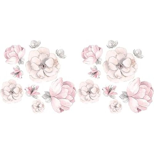 Lambs & Ivy Signature Botanical Baby Pink/Gray Watercolor Floral Wall Decals