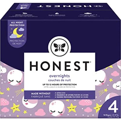 The Honest Company Clean Conscious Overnight Diapers | Plant-Based, Sustainable | Starry Night | Club Box, Size 4 (22-37 lbs), 54 Count