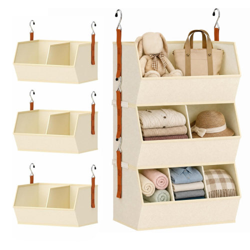 Rebrilliant 3-Tier Hanging Closet Organizer, Non-Woven Fabric Wall Mount Storage Shelf with Compartments, 15.75 x 10.24 x 34.64 inch, Available in Beige & Gray, for Wardrobe Clothes and Accessories Storage | Wayfair
