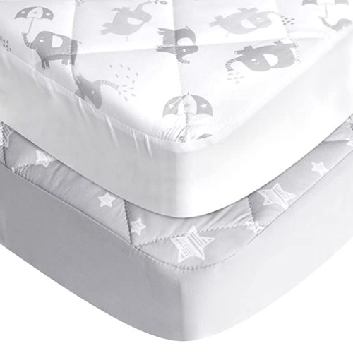 2 Pack - Pack and Play Fitted Sheet - Playpen Sheets 39"×27"×5", Gray Star&Elephant
