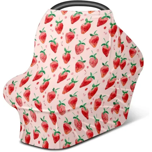 Baby Car Seat Stroller Covers Strawberry Fruit Summer Nursing Cover Breastfeeding Scarf Soft Breathable Stretchy Infant Car Canopy Coverage Carseat Cover for Boys and Girls Multi Use