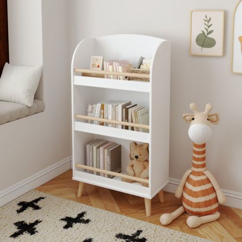 INFURNIC Decorative Bookshelf 3-Tier Bookcase, Book Organizer, Toy Storage Cabinet Organizer, Kids Bookshelf For Nursery, White, 19.68"*9.44"*37.4"
