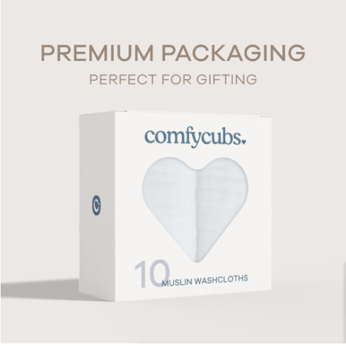 Comfy Cubs Muslin Baby Washcloths 10 Pack - Soft 6-Layer Cotton Wash Cloths for Sensitive Skin - 10"x10" Large, Gentle, Absorbent Infant Essentials for Newborn and Toddlers - White