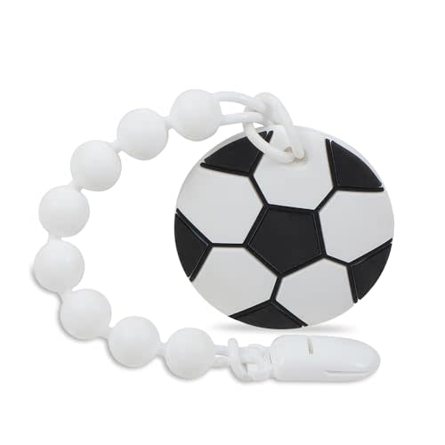 Baby Food Grade Silicone Soccer Ball Teething Toys with Pacifier Clip | Baby Teether with One-piece Pacifier Clip Holder,Shower Gift,Teething Toys for 3 Months+ Babies,BPA Free,Freezer Safe.