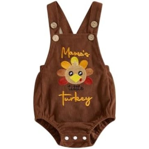 Infant Baby Boy Girl Thanksgiving Outfit Mamas/Daddys Turkey Embroidery Romper Overall Newborn Thanksgiving Clothes