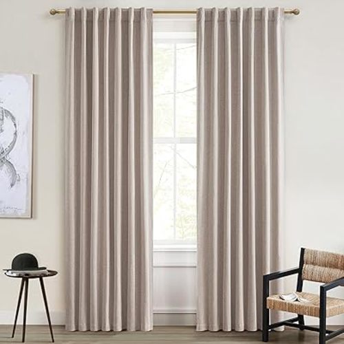 QJmydeco Vintage Cabin Curtains for Bedroom Windows Decorative Blackout Farmhouse Style Linen Curtains 90 Inches Long Oatmeal Weather Thermal Insulated Flax Drapes 7-1/2FT Length (W50 x L90 2 Panels)