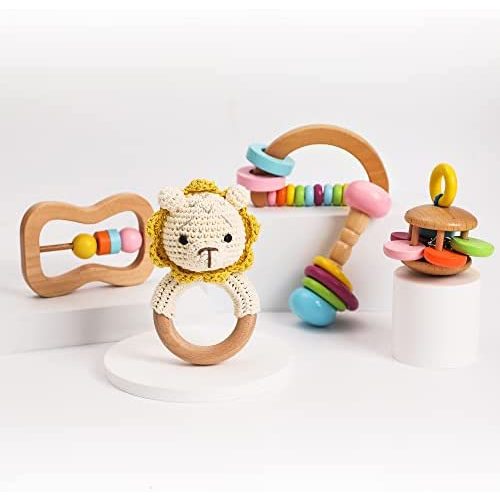 Wooden Montessori Baby Sensory Rattle Educational Toys Preschool Baby Grasping Toy-Nursery First Toy