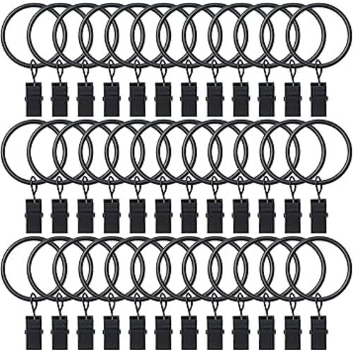 BOOMIBOO 36 Pack Curtain Rings with Clips, Drapery Clips with Rings, Hangers Drapes Rings, Drapery Rings 1.26 inch, Fits up to 1 inch Diameter Curtain Rod, for Hanging Drapes Bows Hat and So On