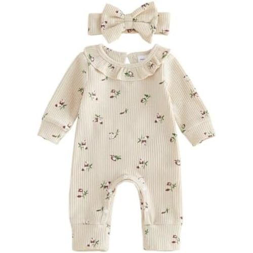 Infant Baby Girl Fall Outfit Romper Jumpsuit Newborn Waffle Clothes