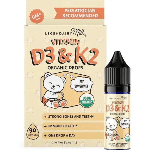 Legendairy Milk Organic Baby Vitamin D3 K2 Liquid Drops, 400 IU of Baby Vitamin D Drops for Infants - Vitamin D for Newborns, Toddlers, and Kids - Vegan, 90 Servings
