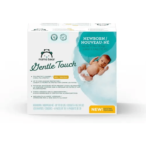 Amazon Brand - Mama Bear Gentle Touch Diapers, Size Newborn, 120 Count (4 packs of 30)
