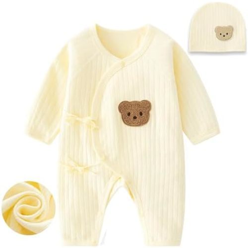 Baby Romper with Hat Clothes Set, 100% Cotton Long Sleeve Newborn Infant Baby Bodysuit