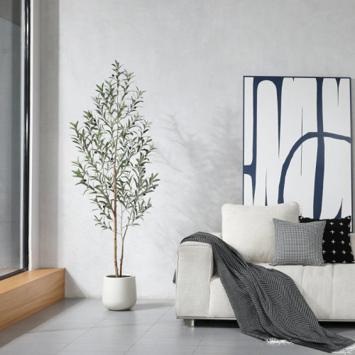 Primrue Adcock Artificial Olive Tree with White Planter, Tall Faux Olive Trees with Natural Wood Trunk & Reviews | Wayfair