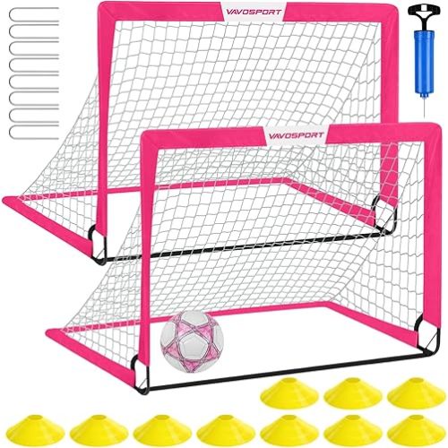 Kids Soccer Goals for Backyard Set - 2 of 4' x 3' Portable Soccer Goal Training Equipment, Pop Up Toddler Soccer Net with Soccer Ball, Soccer Set for Kids and Youth Outdoor Games, Sports, Play