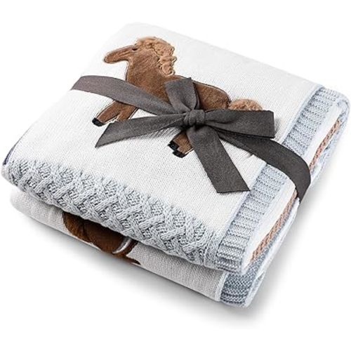 Baby Blanket, Soft Baby Blankets for Newborns, Baby Blankets Neutral with 3D Animal Embroidery, Cotton Baby Blanket Boy with Fleece Backing, 30x40 Nursery Swaddle Blanket
