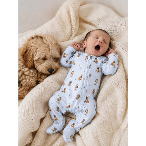 2-Way Zip Footie, Bestie Dogs Blue