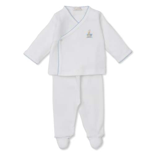 Premier Noah's Ark White/Blue Hand Emb. Cross Tee & Pant Set
