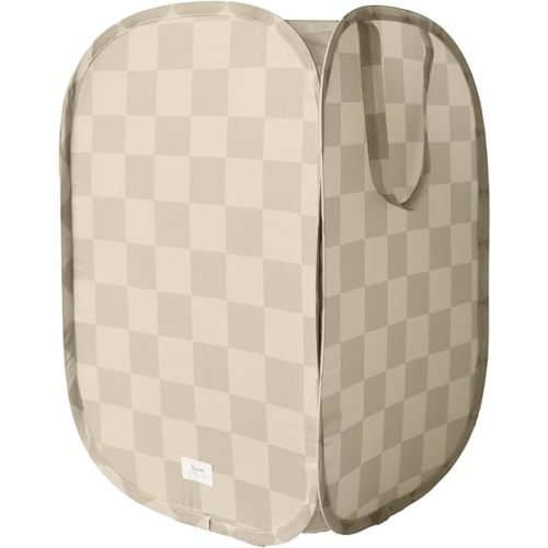 3 Sprouts Pop Up Hamper - Collapsible Laundry Basket, Popup & Foldable Design - Durable Waterproof Fabric for Dirty Clothes, Toys & Towels - Ideal for Dorm, Bedroom & Baby Nursery, Checkerboard Beige