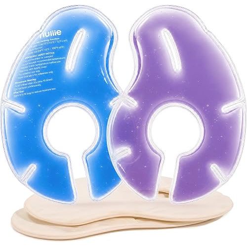 Nuliie Hot & Cold Breast Therapy Packs, 2 Pack Color-Changing Breast Pads with Soft Modal Covers, Reusable Ice Pack for After-Pumping Comfort, Breastfeeding Essentials for Postpartum Care, Champagne