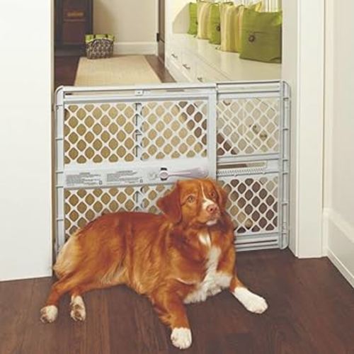 MYPET North States Universal Pet Gate: 26” - 42” Wide Dog Gate. Use as Pressure Mounted Gate or Swinging Door with Included Hardware. Dog Gates for Doorways, 26" Tall, Gray