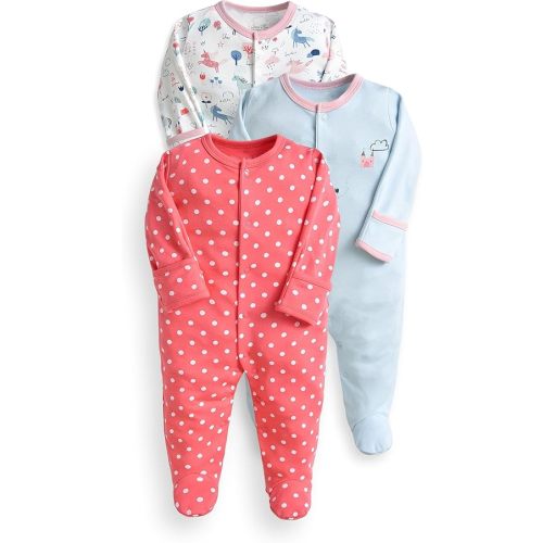 Baby Footie Bodysuits with Mittens - 3 Pack Infant Girls Boys Footie Rompers