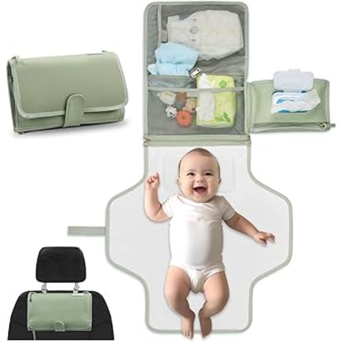 Portable Diaper Changing Pad by LilStinker, Newborn Baby Changing Pad & Travel Diaper Bag, Portable Changing Pad for Baby - Baby Changing Station, New Mom Gift (Sage Green)