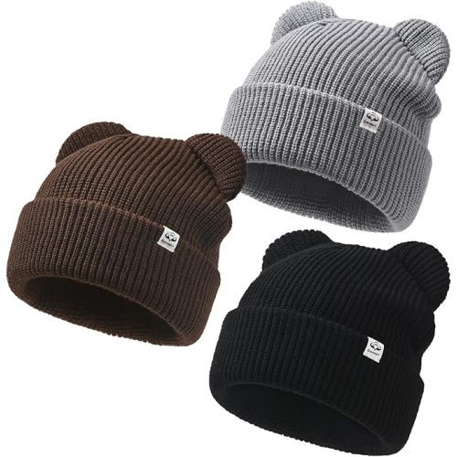 Baby Beanie Winter Knit Hat with Bear Ear for Infant Toddler Boys Girls Children Soft Knitted Hat Skull Cap