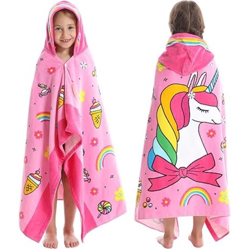 Kids Bath Towels, Kids Towel Girls Boys Hooded Beach,Bathroom,Pool Swim Towels 30 × 50 INCH Large Size Ultra Absorbent Cute Cartoon Animal Full Vitality 100% Cotton Wearable Wrap for Child