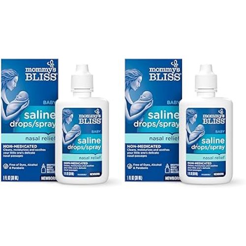 Mommy's Bliss Saline Drops/Spray, Nasal Relief for Newborns & Up, 1 Fl Oz (Pack of 2)