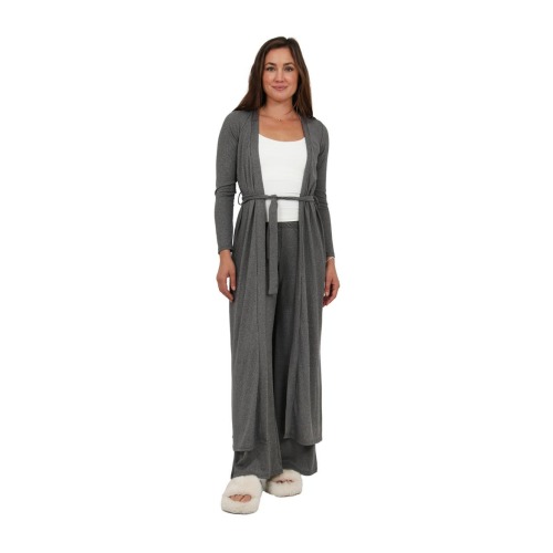 Womens Basic Long Sleeve Tie Waist Soft Jacket and Elastic Waist Wide Leg Pant Set