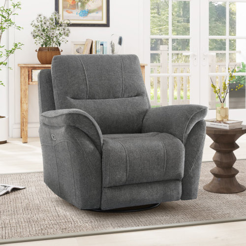 40.2'' Wide Modern Chenille Upholstered Power Glider and Swivel Recliner Chair With USB Port