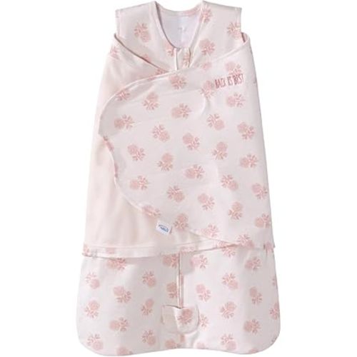 HALO 100% Cotton Sleepsack Swaddle, 3-Way Adjustable Wearable Blanket, TOG 1.5, Watercolor Rose Toss Blush, Newborn, 0-3 Months