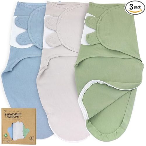 Bublo Baby Organic Swaddles for Newborns – Zipper Swaddles 0-3 Months, 3-Pack – Infant Sleep Sack with Zipper – Adjustable & Breathable Swaddle Blanket Wrap for Newborn Girls (Light Green, Blue)