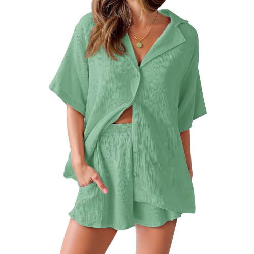 Fantaslook 2 Piece Womens Outfit Sets Button Down Shirts and Shorts Casual Lounge Sets Short Sleeve Pajamas Sets Summer Loungewear