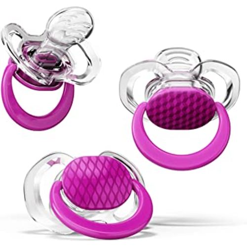 Smilo Baby Pacifier with Orthodontic Design for Healthy Dental Development - Stage 3 for Babies 9+ Months - Pack of 3X 100% Silicone Pacifiers BPA Free - Plum Purple