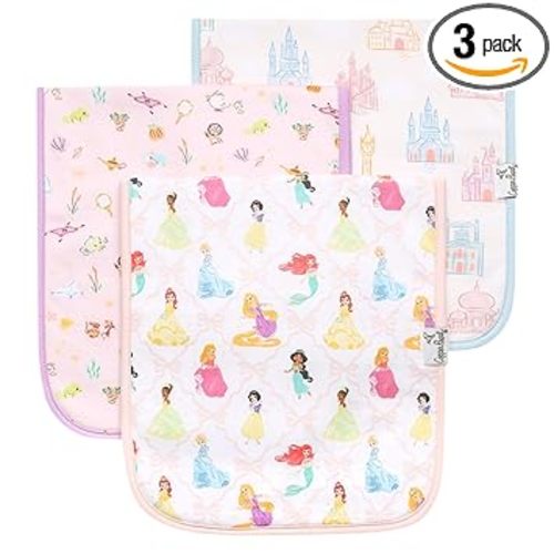 Copper Pearl Baby Burp Cloth Large 21''x10'' Size Premium Absorbent Triple Layer 3-Pack Gift Set Disney Princess