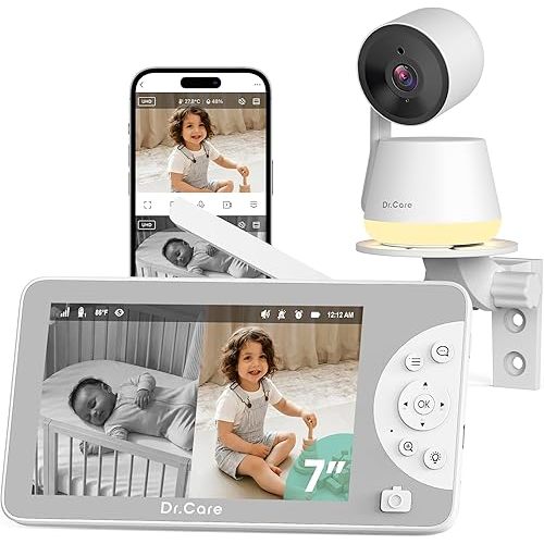 Dr.Care LumiView Max Smart WiFi Baby Monitor - 7" 1080P FHD & 2K Camera, Privacy Mode, Cry & Motion Detection, 6000mAh Removable Battery, RGB Night Light, Snapshot & Video Recording, HD Night Vision