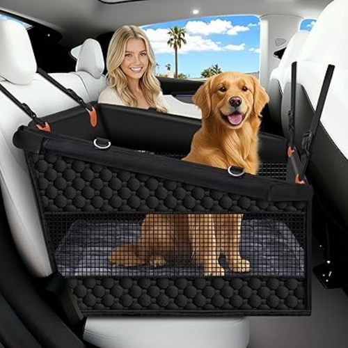 Large Dog Car Seat Cover with Dog Bed Mat for Back Seat Half - Single Seat Travel Hammock Extender, Waterproof Hard Bottom for Medium & Large Dogs, Car SUV Truck Vehicle
